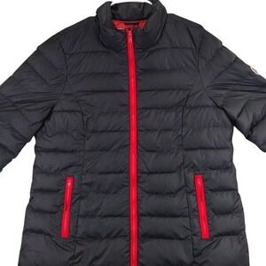 Tommy Hilfiger Women's Black Puffer Jacket Red Zipper Pockets Size XL